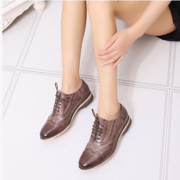 MONA FLYING Brown Flat Leather Oxford Shoes Lace-up Wingtip Vintage Shoes - Picture 16 of 16